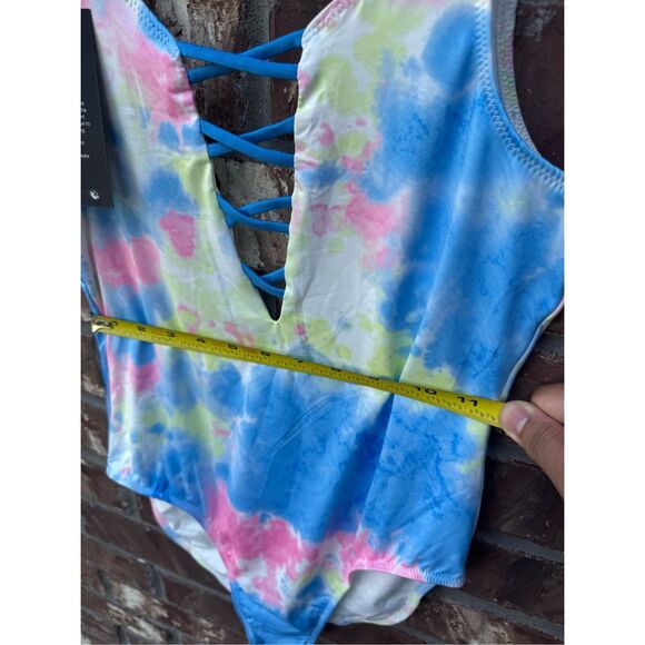 Chaser one piece swimwear size medium multi colored blue, green and pink, no fla - Picture 11 of 12